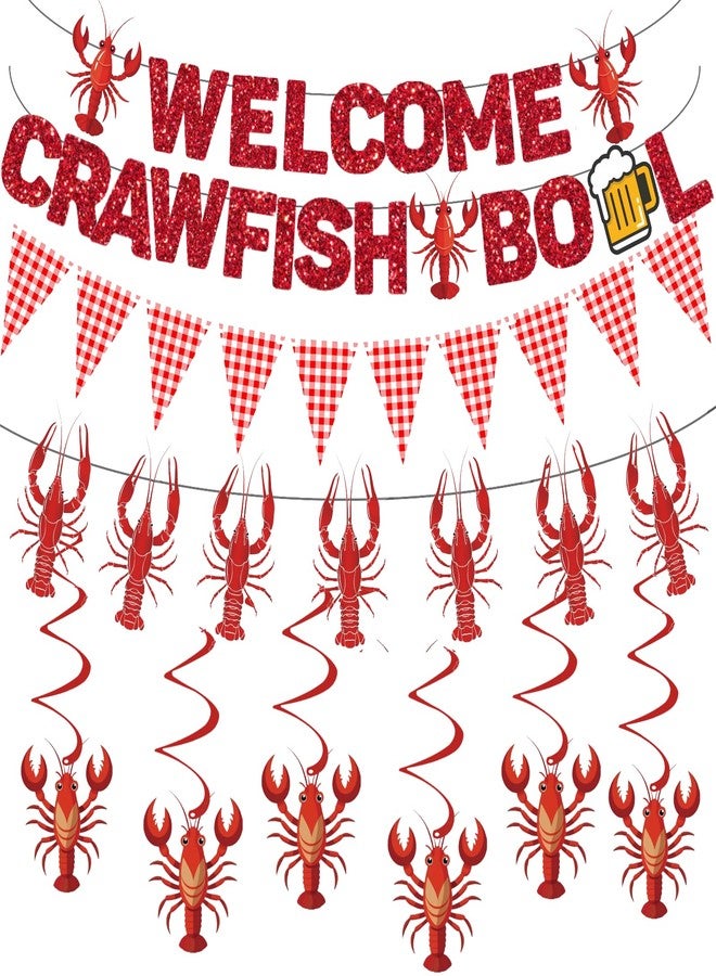 WAWEOOP Crawfish Boil Themed Party Decorations,Glitter Welcome Crawfish Boil Banners with Hanging Swirls for Lobster Seafood Boil Party Decor Supplies - Image 1