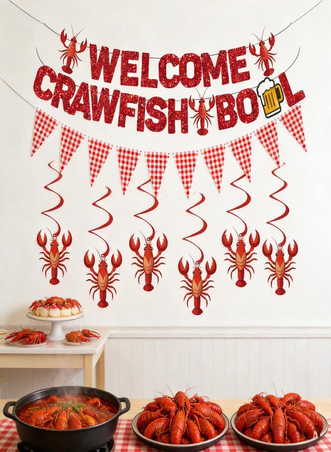 WAWEOOP Crawfish Boil Themed Party Decorations,Glitter Welcome Crawfish Boil Banners with Hanging Swirls for Lobster Seafood Boil Party Decor Supplies - Image 3
