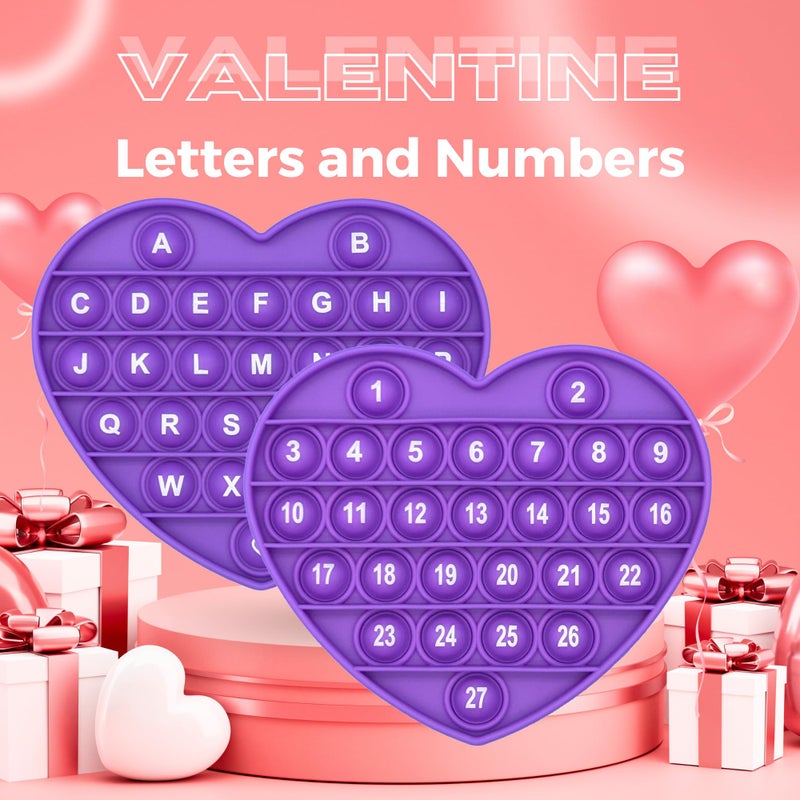 PETBSNVB Purple Heart Shaped Pop Bubble Valentines Fidget Toy with Letters and Numbers, Xmas Gift Sensory Toy with Alphabets Kids Birthday Party Classroom Prize Stress Reliever - Image 5