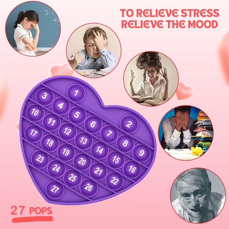PETBSNVB Purple Heart Shaped Pop Bubble Valentines Fidget Toy with Letters and Numbers, Xmas Gift Sensory Toy with Alphabets Kids Birthday Party Classroom Prize Stress Reliever - Image 4