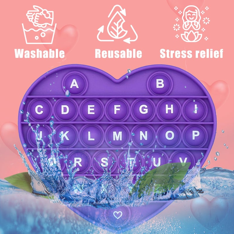 PETBSNVB Purple Heart Shaped Pop Bubble Valentines Fidget Toy with Letters and Numbers, Xmas Gift Sensory Toy with Alphabets Kids Birthday Party Classroom Prize Stress Reliever - Image 3