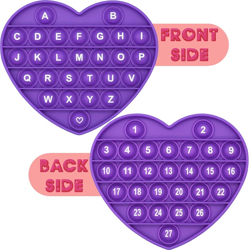 PETBSNVB Purple Heart Shaped Pop Bubble Valentines Fidget Toy with Letters and Numbers, Xmas Gift Sensory Toy with Alphabets Kids Birthday Party Classroom Prize Stress Reliever - Image 1