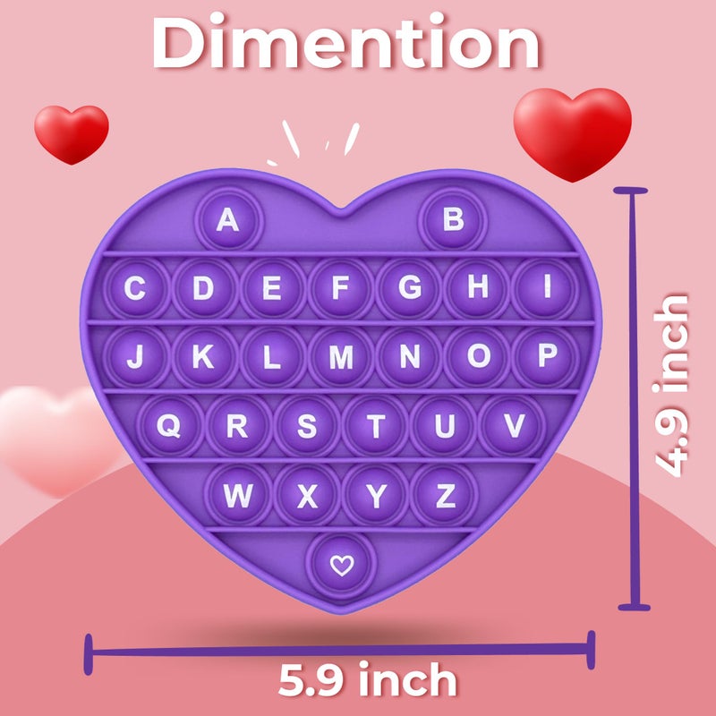 PETBSNVB Purple Heart Shaped Pop Bubble Valentines Fidget Toy with Letters and Numbers, Xmas Gift Sensory Toy with Alphabets Kids Birthday Party Classroom Prize Stress Reliever - Image 2
