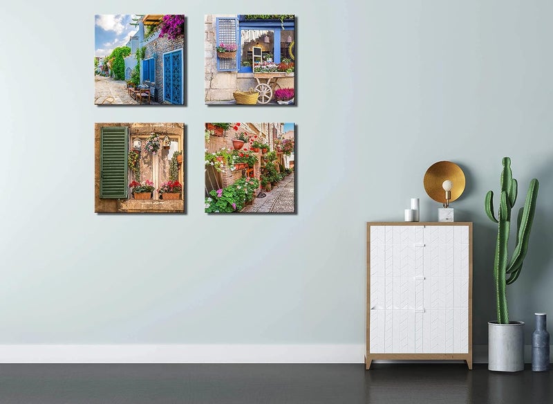 OKEXCKK Tuscan Wall Art Decor, Italy Window View Paintings Nature Landscape Pictures Mediterranean Street Canvas Prints for Bedroom, Living Room, Office Wall Decoration - Image 5