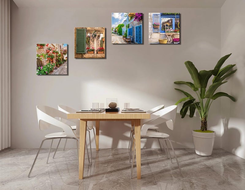 OKEXCKK Tuscan Wall Art Decor, Italy Window View Paintings Nature Landscape Pictures Mediterranean Street Canvas Prints for Bedroom, Living Room, Office Wall Decoration - Image 4