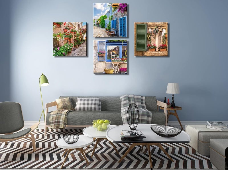 OKEXCKK Tuscan Wall Art Decor, Italy Window View Paintings Nature Landscape Pictures Mediterranean Street Canvas Prints for Bedroom, Living Room, Office Wall Decoration - Image 2