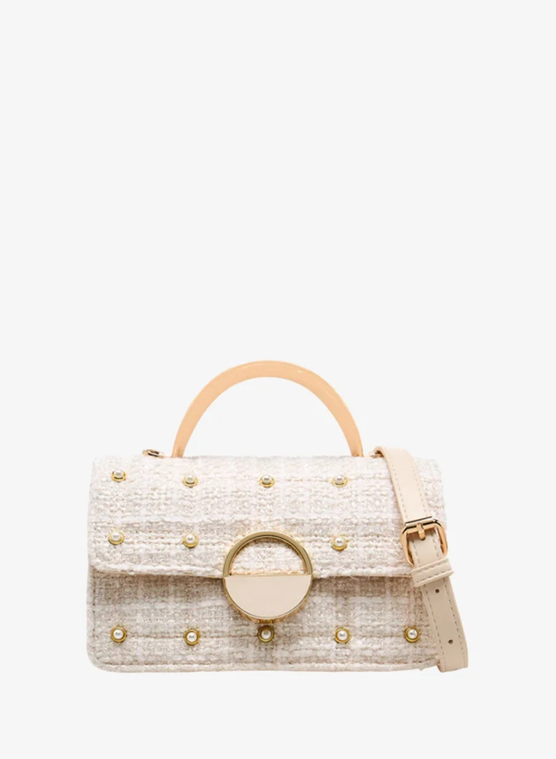 Sasha Sasha-Tia-Crossbody Bag W/gold stud & chic circular clasp.top handle & removable shoulder strap-White-Q3-SS26