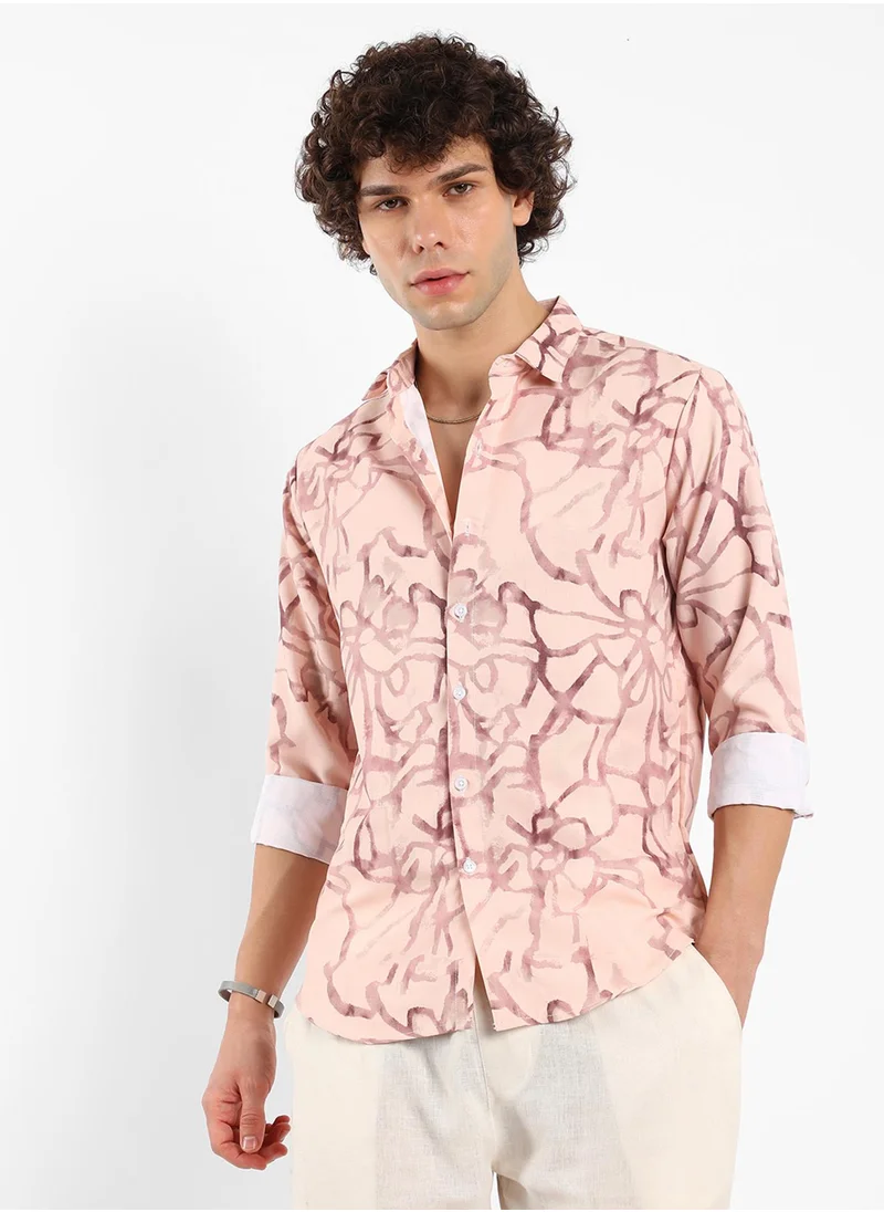 كامبوس سوترا Men's Soft Pink Flowing-Pigment Shirt