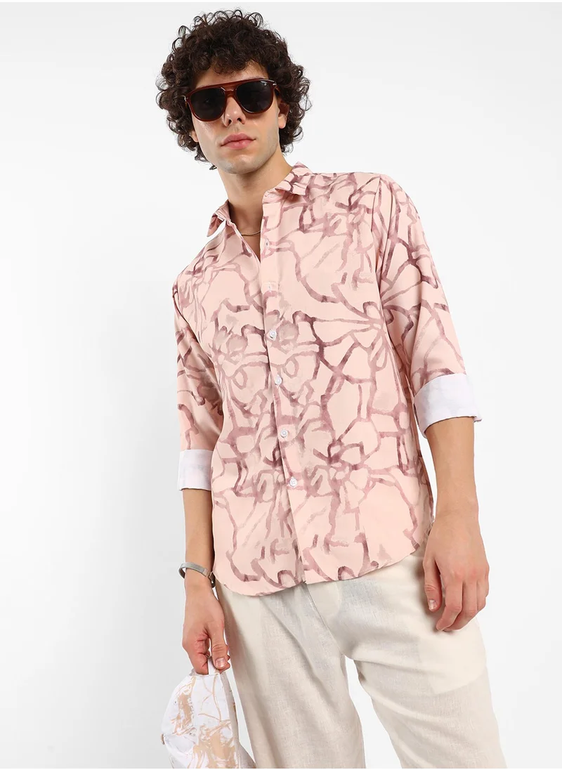 كامبوس سوترا Men's Soft Pink Flowing-Pigment Shirt