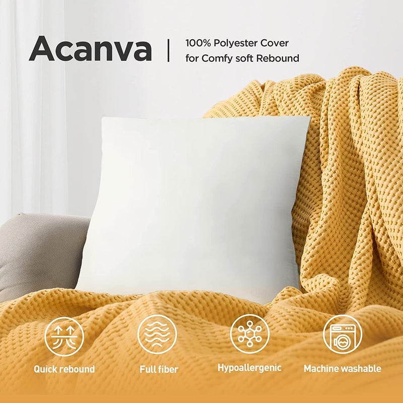 Acanva Decorative Throw Pillow Inserts for Sofa, Bed, Couch and Chair, Square Euro Sham Form Stuffer with Premium Polyester Microfiber, 18" L x 18" W, White - Image 2