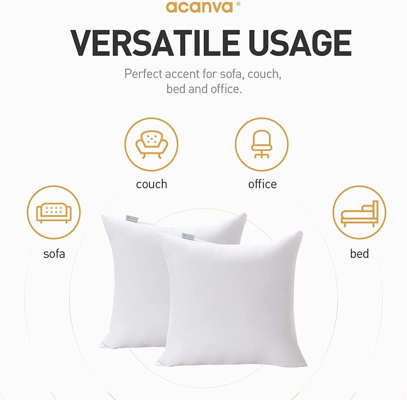 Acanva Decorative Throw Pillow Inserts for Sofa, Bed, Couch and Chair, Square Euro Sham Form Stuffer with Premium Polyester Microfiber, 18" L x 18" W, White - Image 4