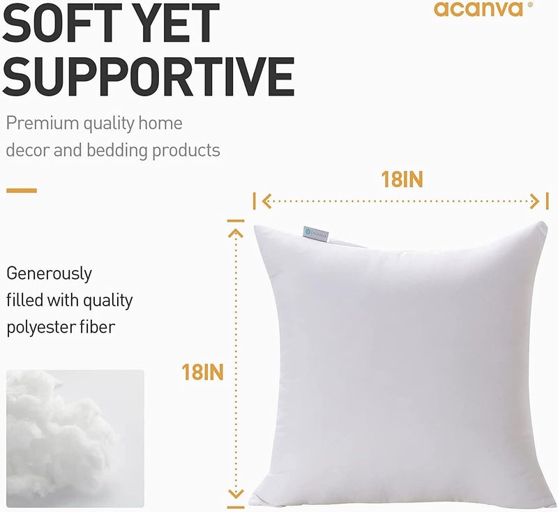 Acanva Decorative Throw Pillow Inserts for Sofa, Bed, Couch and Chair, Square Euro Sham Form Stuffer with Premium Polyester Microfiber, 18" L x 18" W, White - Image 5