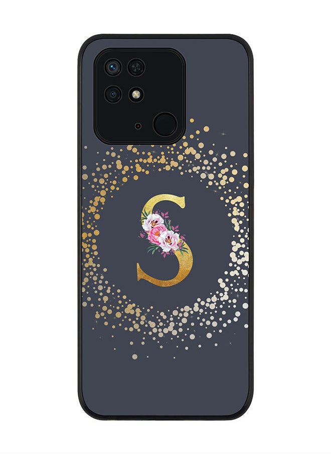 Stylizedd Rugged Black edge case for Redmi 10C 4G Slim fit Soft Case Flexible Rubber Edges Anti Drop TPU Gel Thin Cover - Custom Monogram Initial Letter Floral Pattern Alphabet - S (Grey)  - Image 1