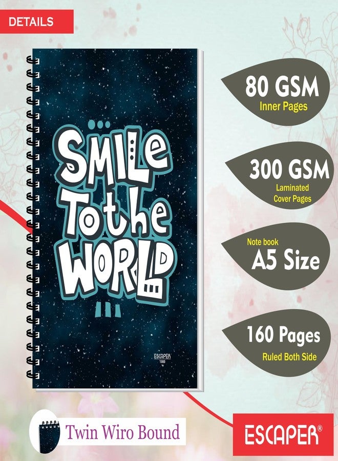 ESCAPER Smile to The World Diary - A5, 300 GSM Laminated Cover, 160 Ruled Pages, Inspirational Notepad for Women & Men, Spiral Notebook, Personal Notepad for Journaling, Motivational Diary with Quotes - Image 2