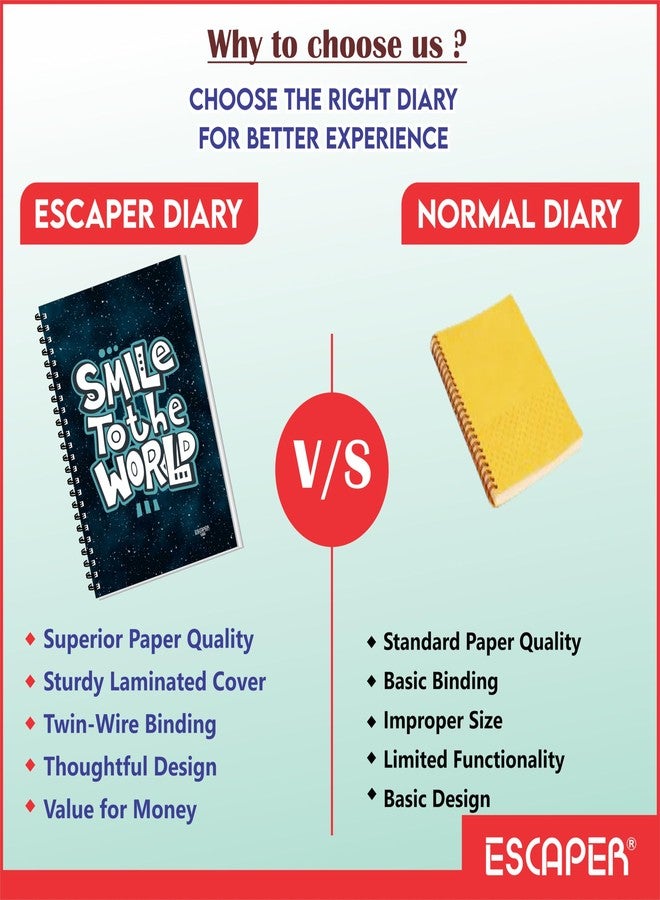 ESCAPER Smile to The World Diary - A5, 300 GSM Laminated Cover, 160 Ruled Pages, Inspirational Notepad for Women & Men, Spiral Notebook, Personal Notepad for Journaling, Motivational Diary with Quotes - Image 4