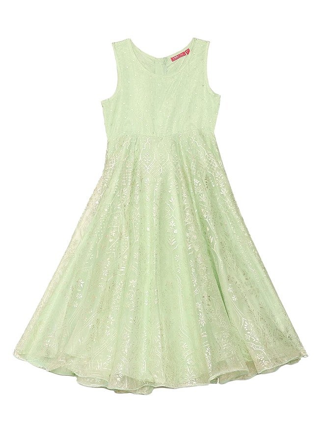 BIBA Girl Printed Kid A-Line Knee-Length (Kw3853_Sea Green_7, Gown)