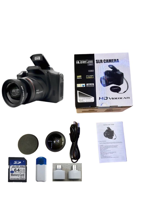 Generic Affordable 1600 Million Pixel High Definition Digital Camera Compact Single Reflex Xh05s For Home Use-Body Color:Standard Black English Version Charging Model + Wide-angle Mirror: + 64gb Card + Card Reader With Adapter  - Image 1