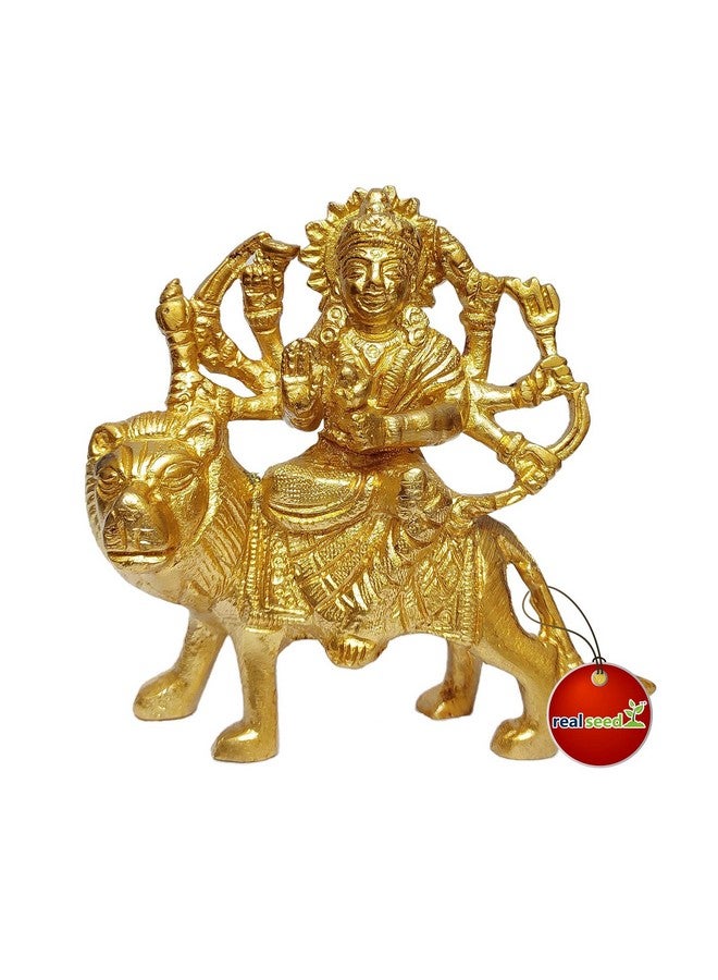 REAL SEED Pure Brass Maa Durga Statue, Maa Durga Murti, Religious Gift (Size- 9x9.6x3.1 CMS) Weight- 362 GM - Image 1