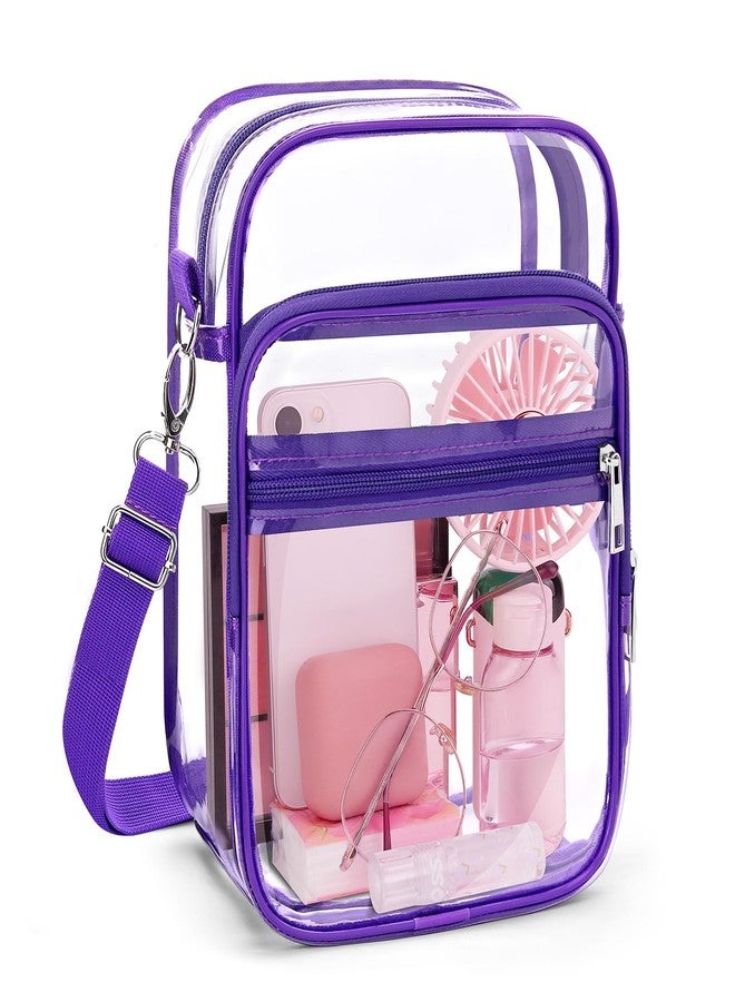 Blvornl Clear Crossbody Bag with Adjustable Shoulder Strap, Stadium Approved PVC Clear Purse Bag with Front Pocket, Clear Messenger Bag for Women and Men for Concerts Sports Events (Purple-L) - Image 1