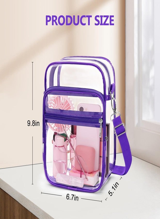 Blvornl Clear Crossbody Bag with Adjustable Shoulder Strap, Stadium Approved PVC Clear Purse Bag with Front Pocket, Clear Messenger Bag for Women and Men for Concerts Sports Events (Purple-L) - Image 4