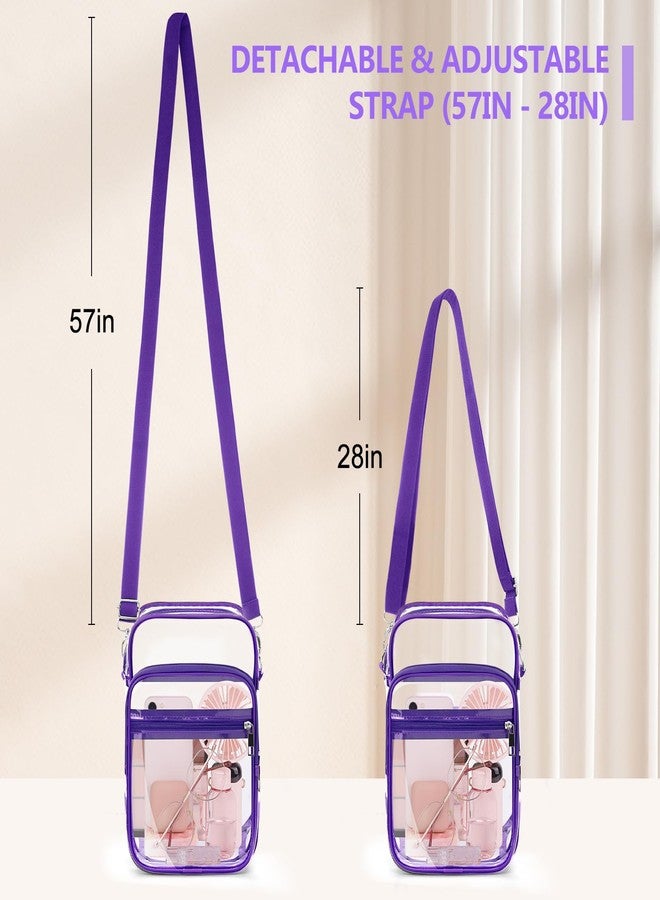 Blvornl Clear Crossbody Bag with Adjustable Shoulder Strap, Stadium Approved PVC Clear Purse Bag with Front Pocket, Clear Messenger Bag for Women and Men for Concerts Sports Events (Purple-L) - Image 3