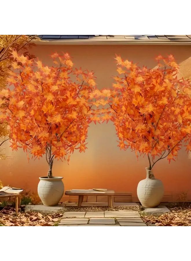 1pc Orange Red Maple Leaf Artificial Plant Indoor Outdoor Decor - Image 3