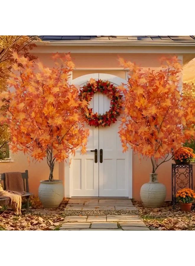 1pc Orange Red Maple Leaf Artificial Plant Indoor Outdoor Decor - Image 1