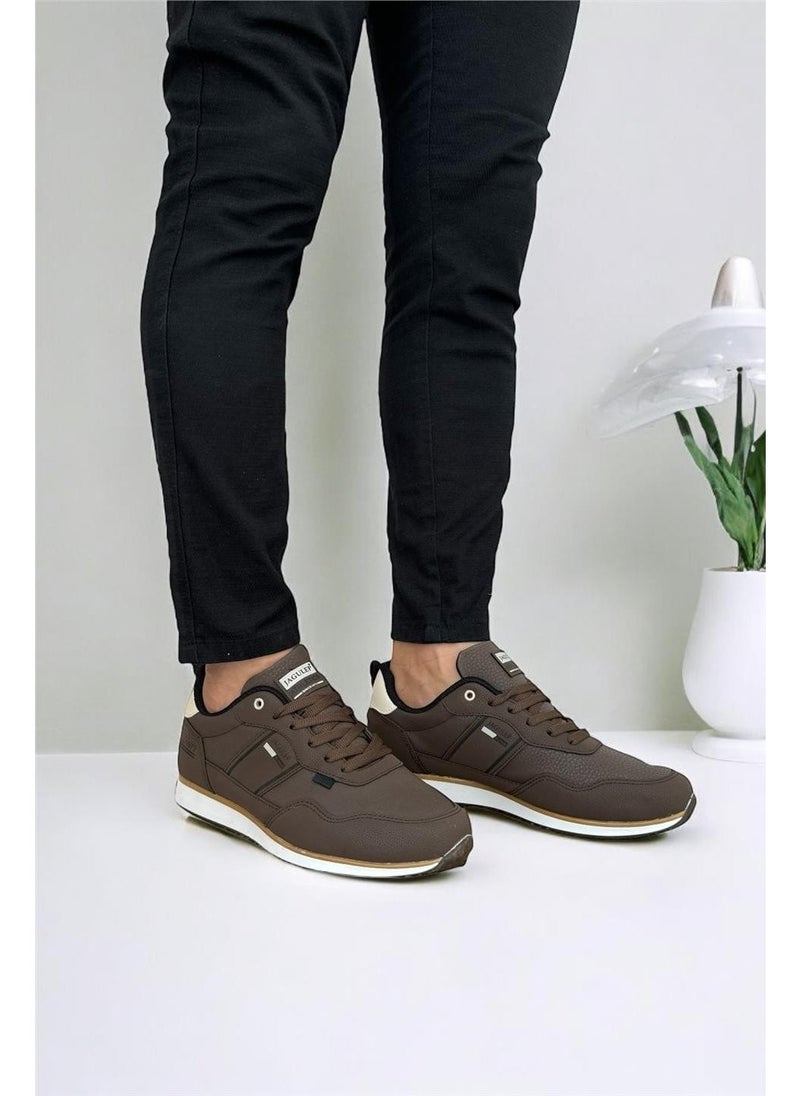 Liger Men's Leather Laced Casual Sneakers Brown-Beige  - Image 2