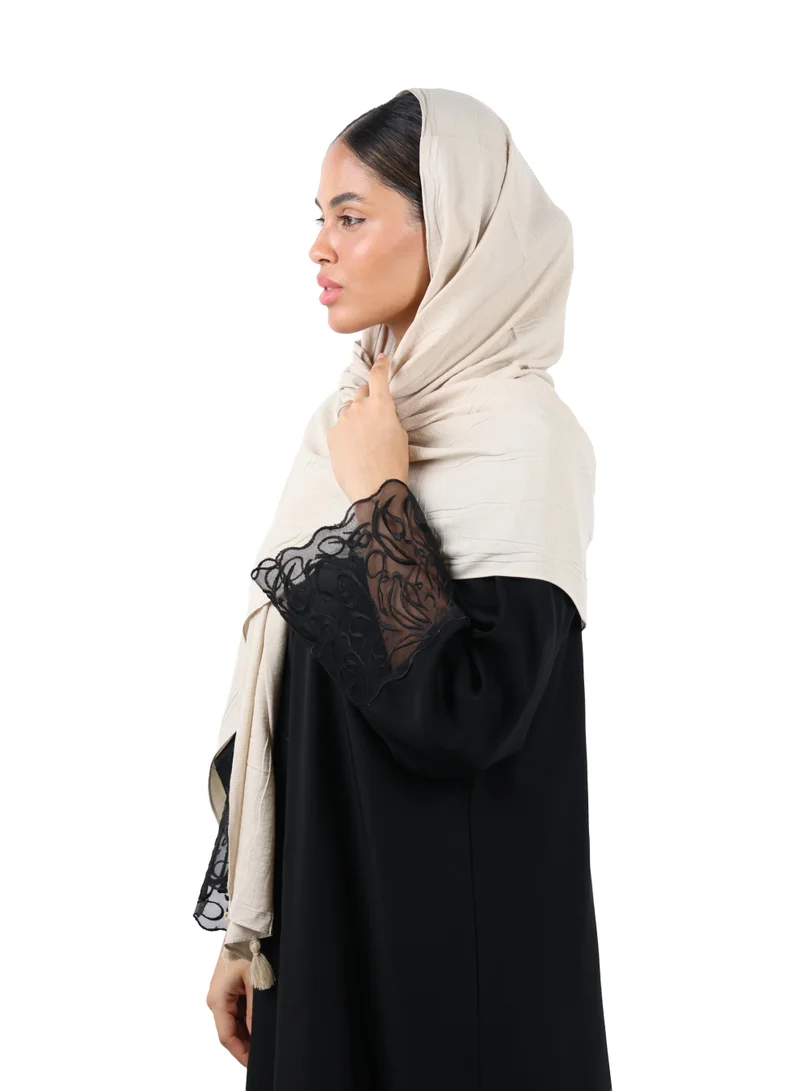 Jameela  Crinkle Cotton Scarf with Tassel Trim (Light Beige) for Women | Best Price UAE
