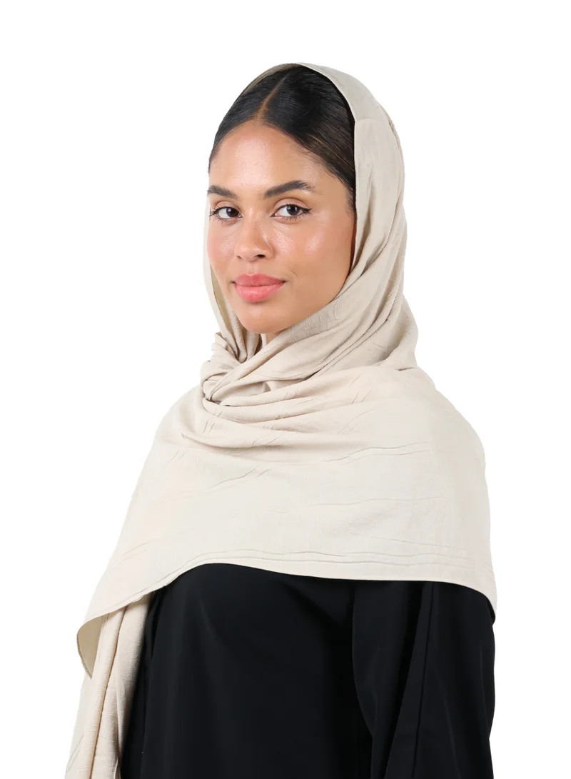 Jameela  Crinkle Cotton Scarf with Tassel Trim (Light Beige) for Women | Best Price UAE