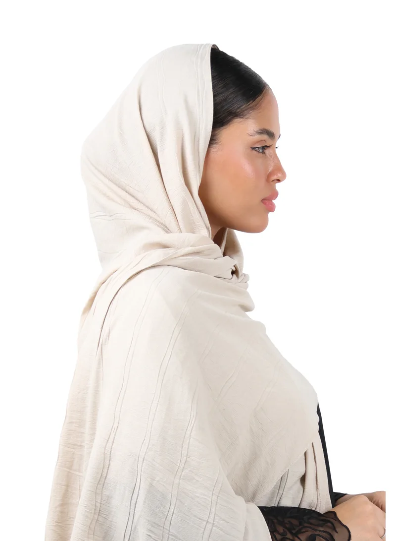 Jameela  Crinkle Cotton Scarf with Tassel Trim (Light Beige) for Women | Best Price UAE
