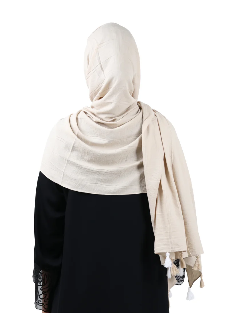 Jameela  Crinkle Cotton Scarf with Tassel Trim (Light Beige) for Women | Best Price UAE