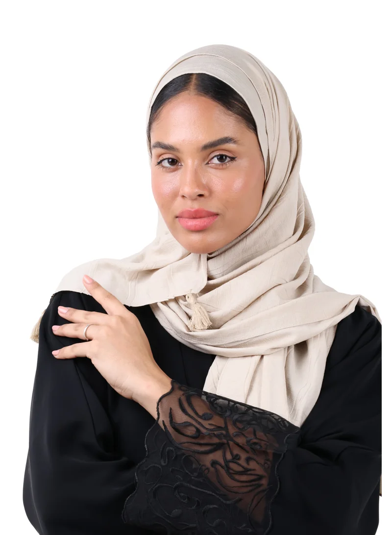 Jameela  Crinkle Cotton Scarf with Tassel Trim (Light Beige) for Women | Best Price UAE