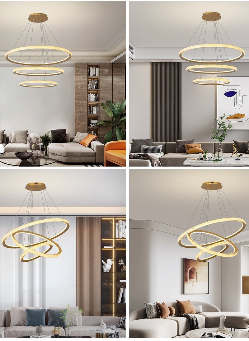 YATAI LIGHTING - Modern LED Chandelier Gold Ring Chandelier Light Fixture Gold Pendant Light 3 Ring Chandelier with Adjustable Height Color Changing Chandelier for Dining Room Living Room Bedroom,193W - Image 1