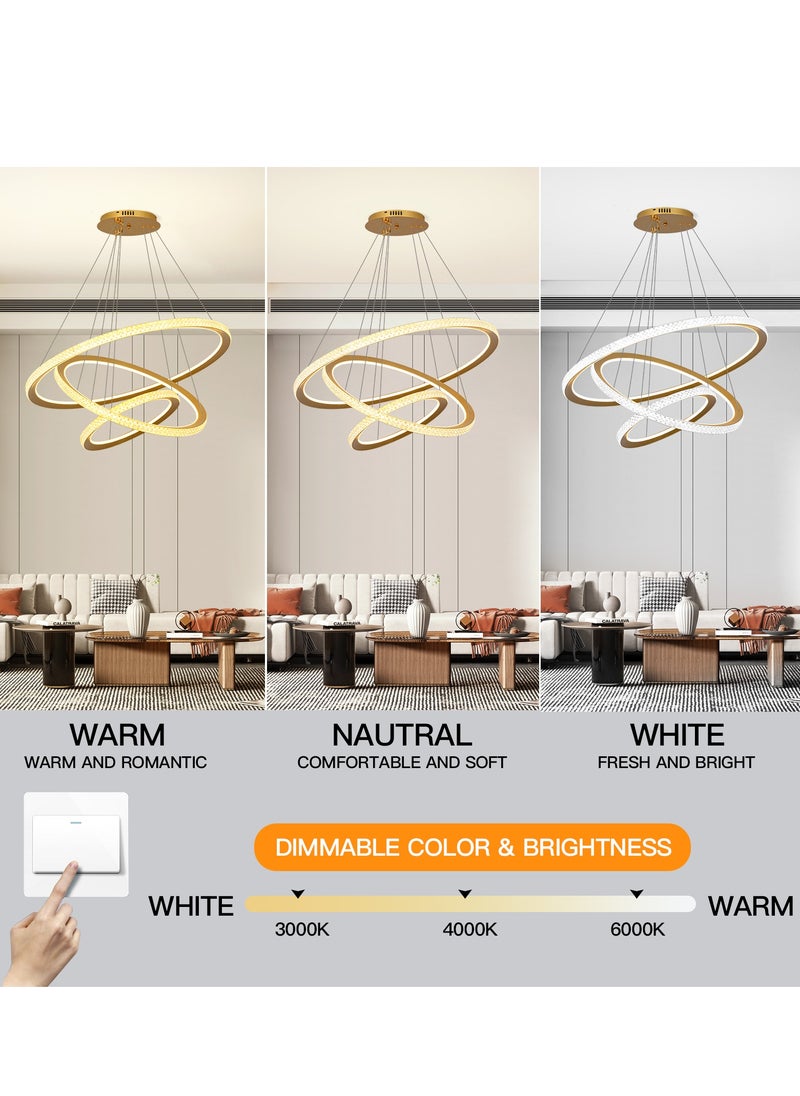YATAI LIGHTING - Modern LED Chandelier Gold Ring Chandelier Light Fixture Gold Pendant Light 3 Ring Chandelier with Adjustable Height Color Changing Chandelier for Dining Room Living Room Bedroom,193W - Image 1