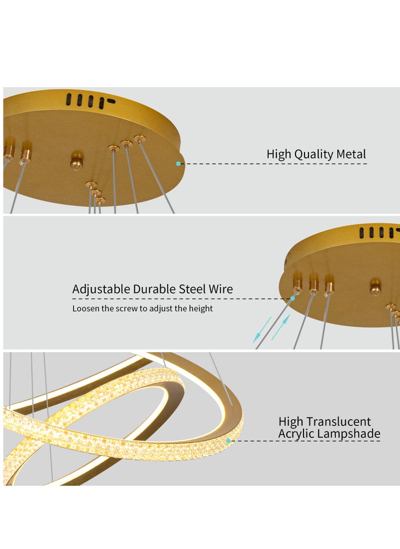 YATAI LIGHTING - Modern LED Chandelier Gold Ring Chandelier Light Fixture Gold Pendant Light 3 Ring Chandelier with Adjustable Height Color Changing Chandelier for Dining Room Living Room Bedroom,193W - Image 1