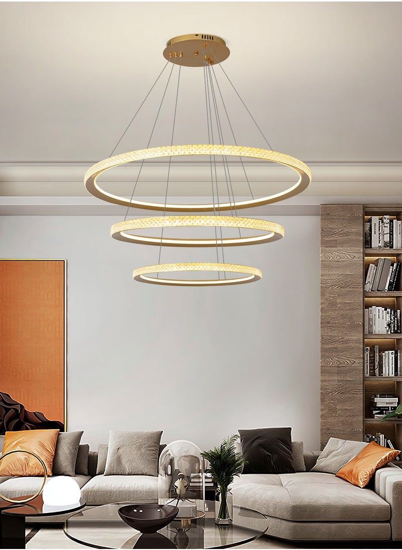 YATAI LIGHTING - Modern LED Chandelier Gold Ring Chandelier Light Fixture Gold Pendant Light 3 Ring Chandelier with Adjustable Height Color Changing Chandelier for Dining Room Living Room Bedroom,193W - Image 1