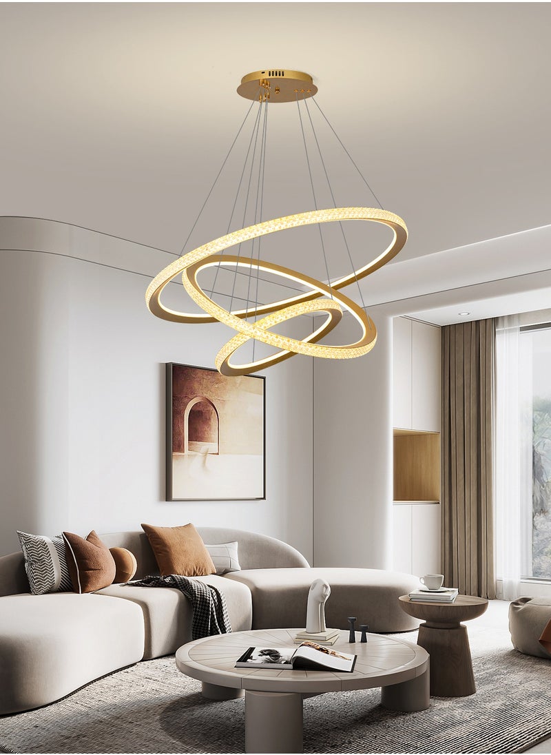 YATAI LIGHTING - Modern LED Chandelier Gold Ring Chandelier Light Fixture Gold Pendant Light 3 Ring Chandelier with Adjustable Height Color Changing Chandelier for Dining Room Living Room Bedroom,193W - Image 1