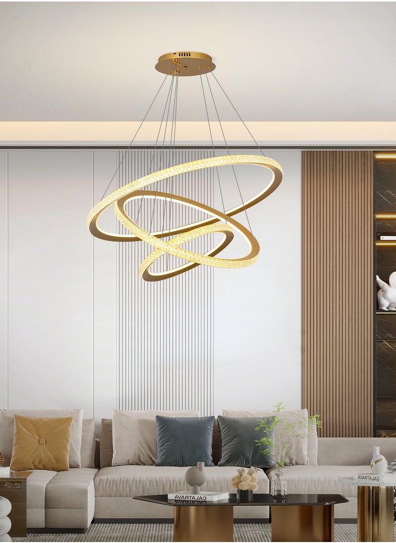 YATAI LIGHTING - Modern LED Chandelier Gold Ring Chandelier Light Fixture Gold Pendant Light 3 Ring Chandelier with Adjustable Height Color Changing Chandelier for Dining Room Living Room Bedroom,193W - Image 1