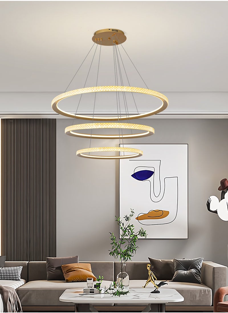 YATAI LIGHTING - Modern LED Chandelier Gold Ring Chandelier Light Fixture Gold Pendant Light 3 Ring Chandelier with Adjustable Height Color Changing Chandelier for Dining Room Living Room Bedroom,193W - Image 1