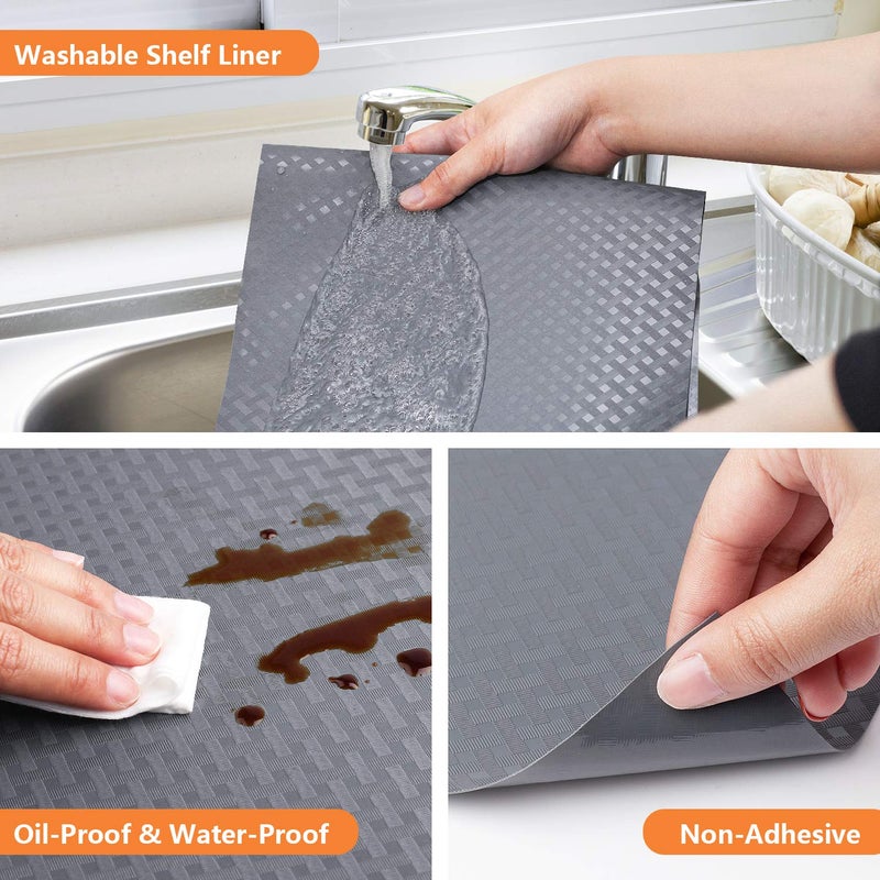 StaHom Shelf Liners for Kitchen Cabinets, Waterproof and Oil-Proof Kitchen Cupboard Liner, Refrigerator Liners and Plastic Drawer Mats EVA Non Adhesive Shelves, Fridge - Gray 11.8 x 118 Inches - Image 4