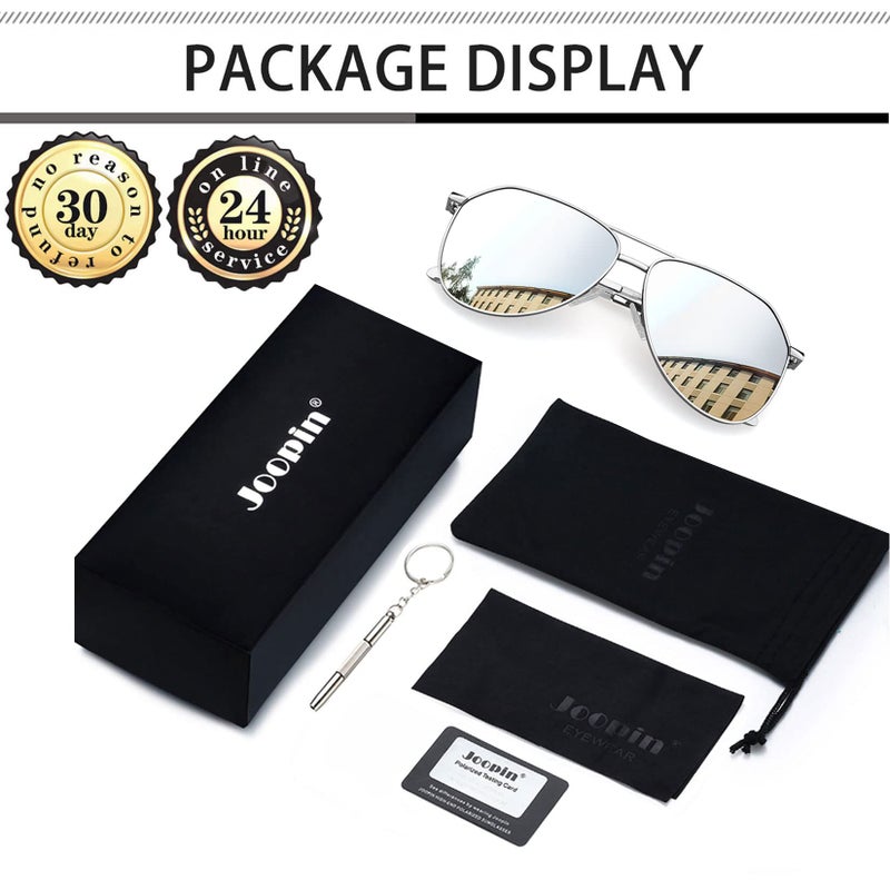 Joopin Oversized Silver Aviation Sunglasses Polarized, Retro Sun Glasses UV Protection, Military Shades Mirror lens Sunnies - Image 5