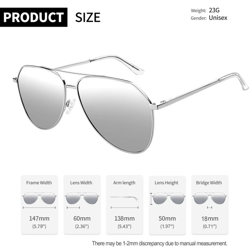 Joopin Oversized Silver Aviation Sunglasses Polarized, Retro Sun Glasses UV Protection, Military Shades Mirror lens Sunnies - Image 4