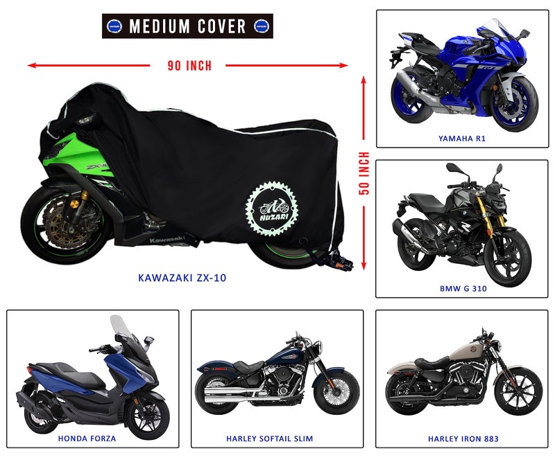 Nuzari Heavy Duty Motorcycle Cover - Waterproof Outdoor Bike Storage - Dirt Bike Covers (Black, Medium) - Image 2