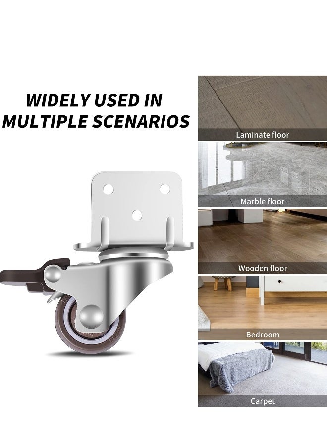 عجلات دوارة صامتة - مجموعة 4 قطع، لا تترك علامات على الأرض، لوحة تركيب L بحجم 25 مم، عجلات مطاطية للأثاث والأسِرَّة (2 مع فرامل، 2 بدون) - Image 3