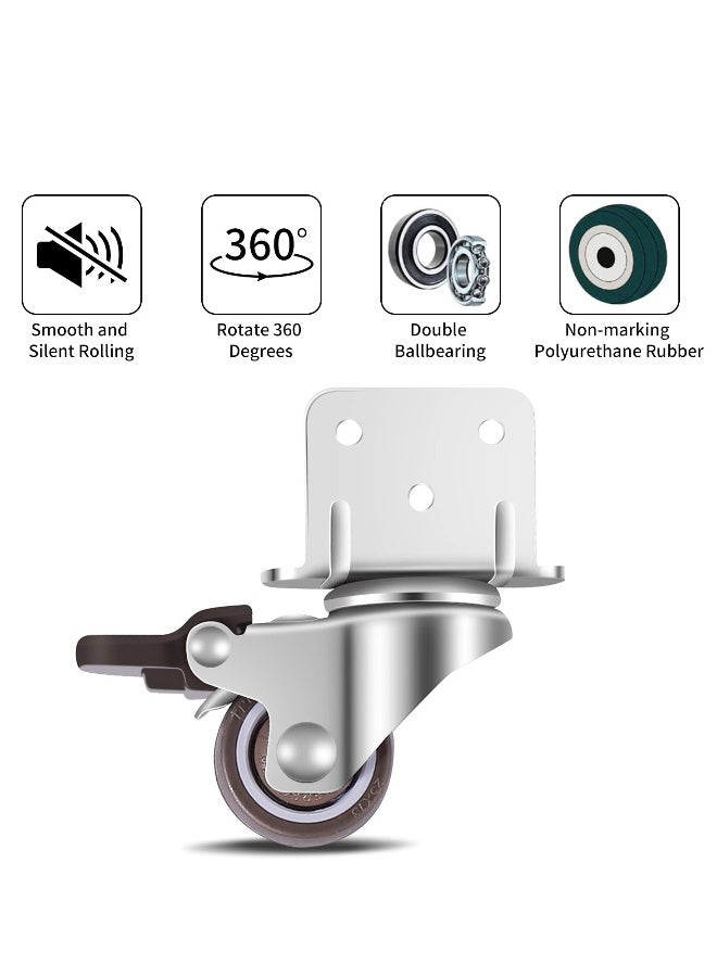 عجلات دوارة صامتة - مجموعة 4 قطع، لا تترك علامات على الأرض، لوحة تركيب L بحجم 25 مم، عجلات مطاطية للأثاث والأسِرَّة (2 مع فرامل، 2 بدون) - Image 5