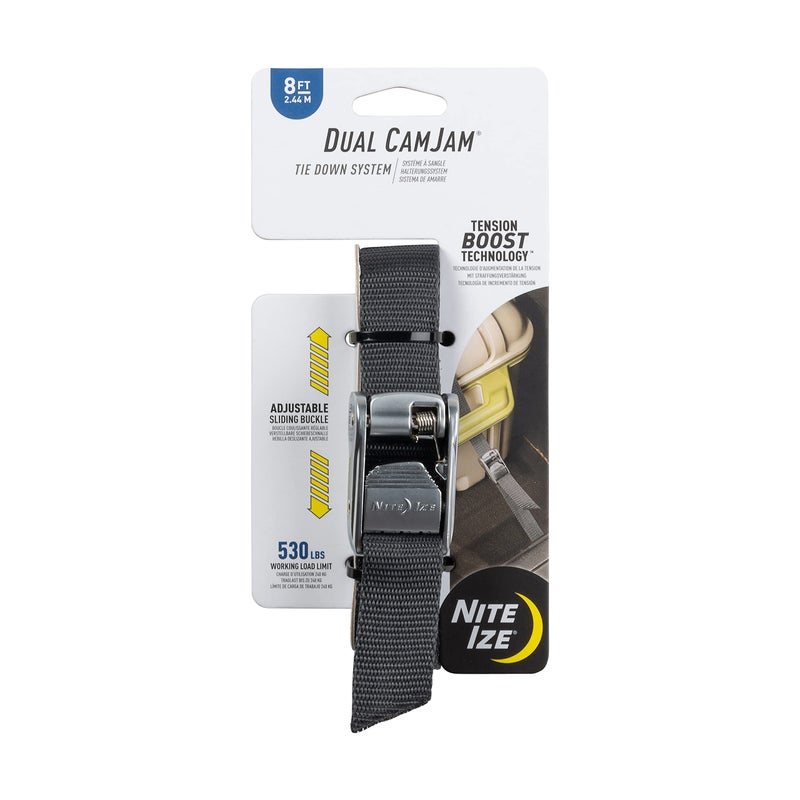 NITE IZE Nite Ize Dual CamJam Tie Down System - Tie Downs - Ratchet Straps - Tie Down Straps for Trucks & Cars - Luggage Strap for Camp Gear - Tie Downs Moving Supplies - 8 ft Strap, Black  - Image 1