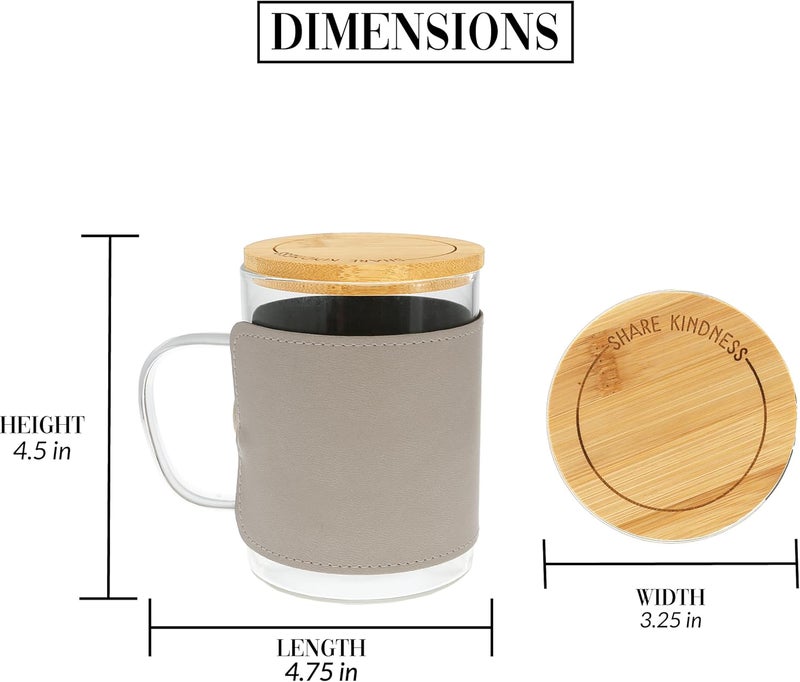 Pavilion Gift Company Pavilion Gift Company  Caffeinate  Educate 16 oz Glass Coffee Cup Mug With Unique Beige Wrap  Bamboo Coaster Cap 3 Piece Kids Teacher Friend Present Gift - Image 4