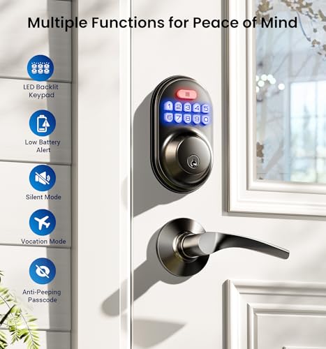 Veise Keyless Entry Door Lock with 2 Lever Handles - Electronic Keypad Deadbolt, Auto Lock, Back Lit & Easy Installation Design, Front Door Handle Sets, Matte Black - Image 4