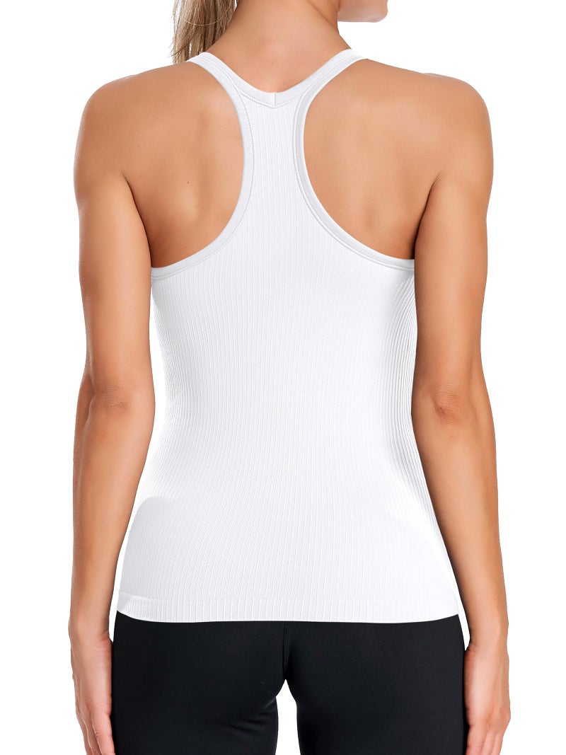 ATTRACO Yoga Tank Top with Built in Bra Ribbed Seamless Workout Tank Running Top White XS - Image 2